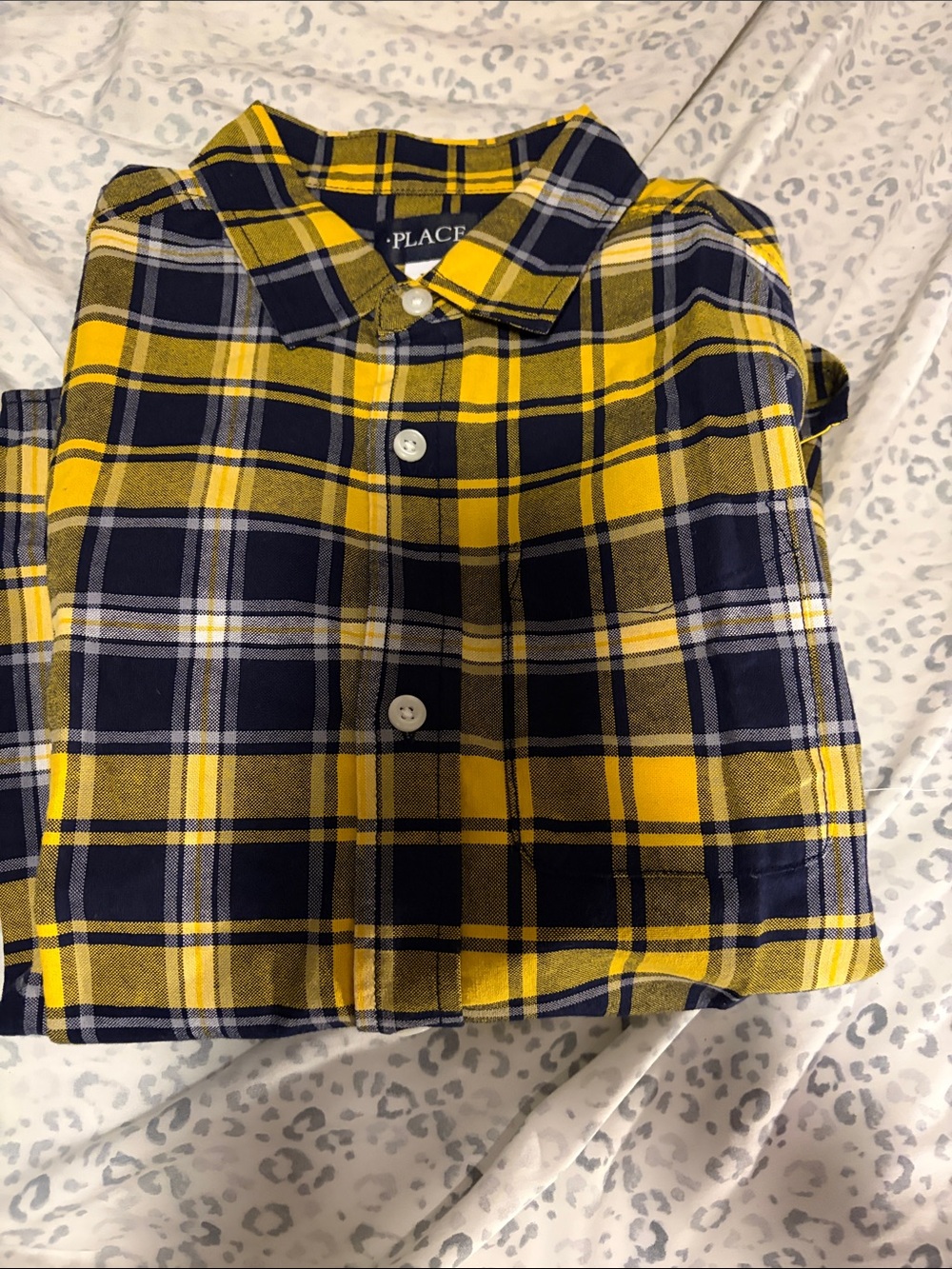 Place Yellow and Navy Plaid Button-Front Shirt - 14 NWOT